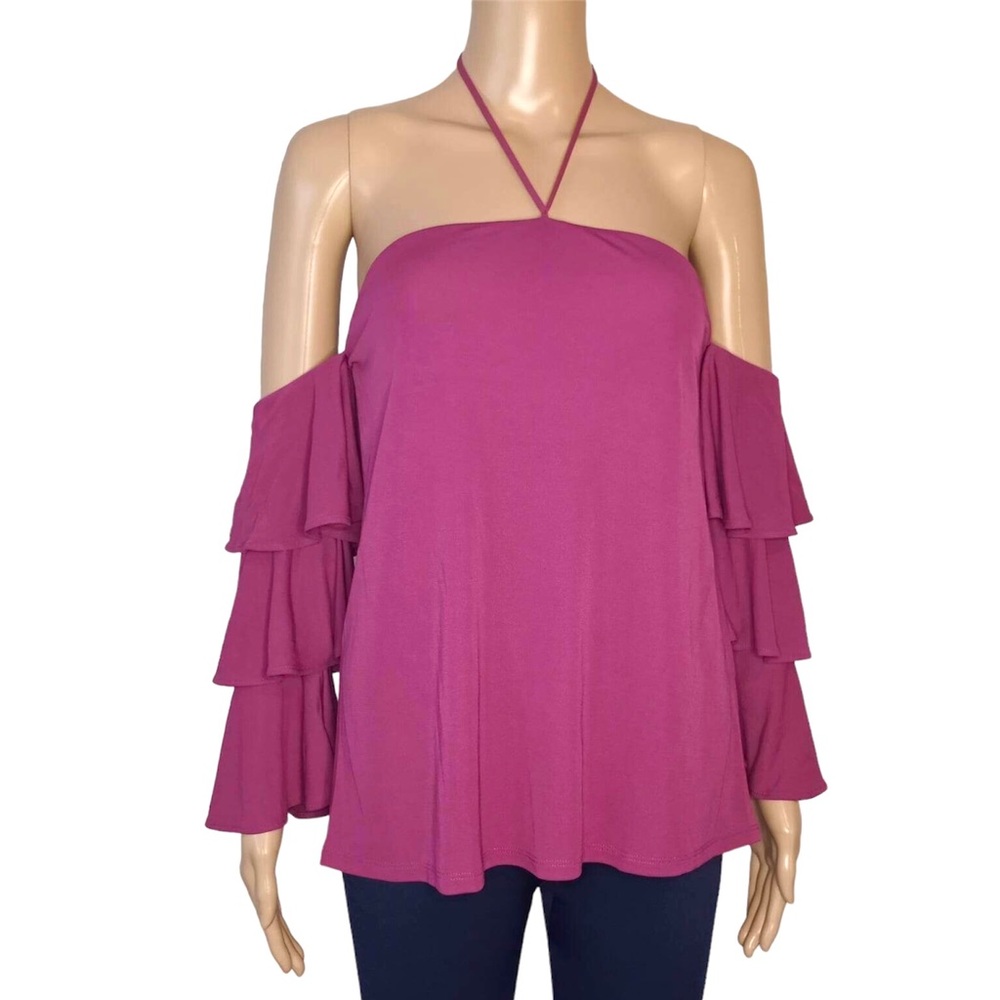 White House Black Market Off The-Shoulder 3/4 Sleeve Tiered Top Size 0 - Picture 2 of 11